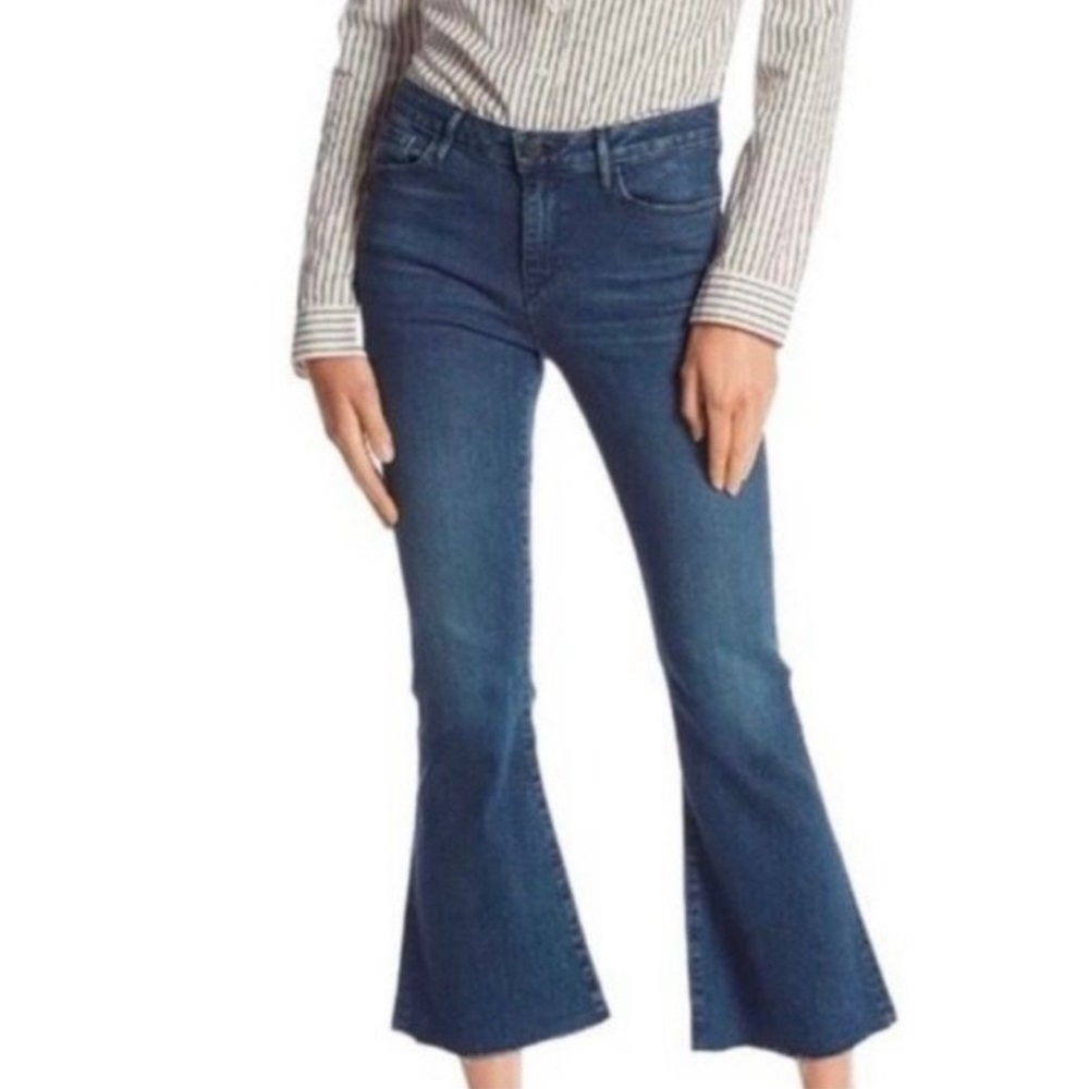 3x1 Blue Med Wash Dot Raw Hem Flare Crop Jeans NWT